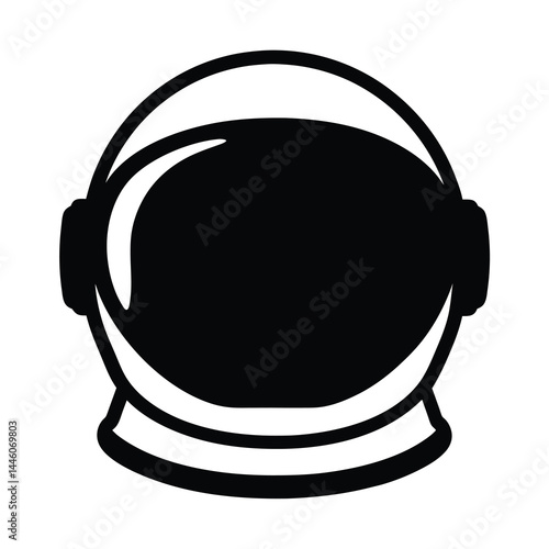 Single black and white illustration of an astronaut helmet with darkened visor