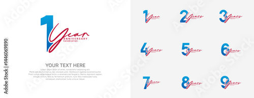 Anniversary logo set vector design, blue and red color for celebration event