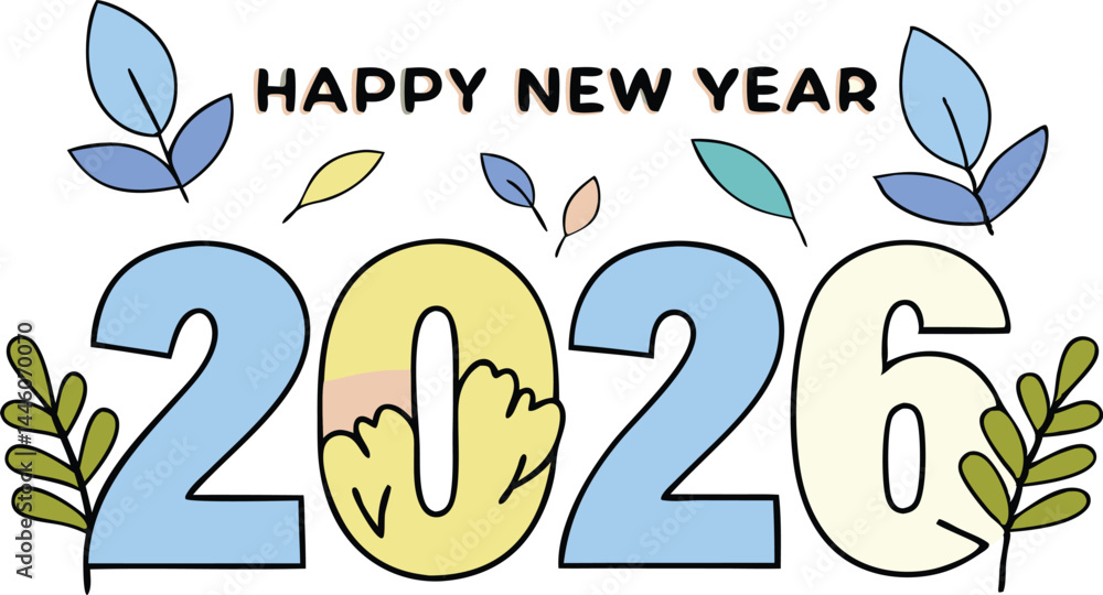 Obraz premium Happy new year 2026 colorful vector illustration with transparency