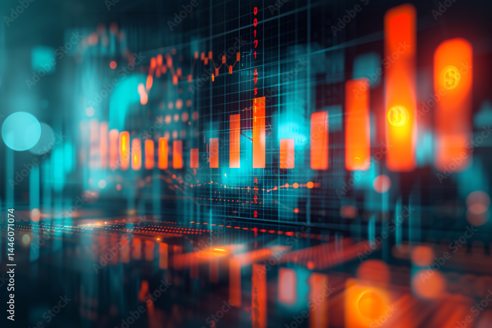 Obraz premium Bright stylized background with abstract graphs, geometric shapes, and growth and decscales, perfect for business presentations 