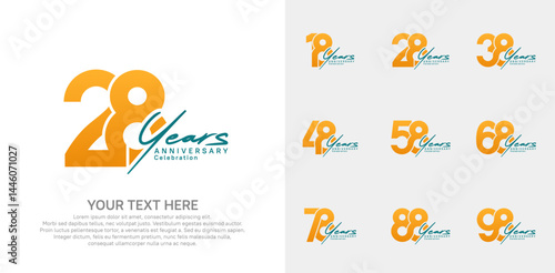 Anniversary logo set vector design, orange and blue color for celebration event