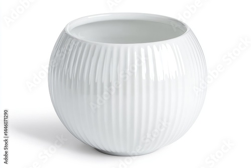 Elegant White Porcelain Vase with Textured Details and Subtle Shadows on White Backdrop