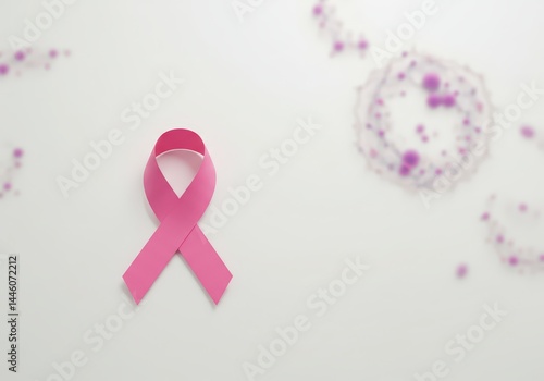 Obraz na płótnie Pink awareness ribbon representing breast cancer support with abstract cells. Symbol of hope and solidarity for cancer patients and medical breakthrough for treatment concept. w salonie