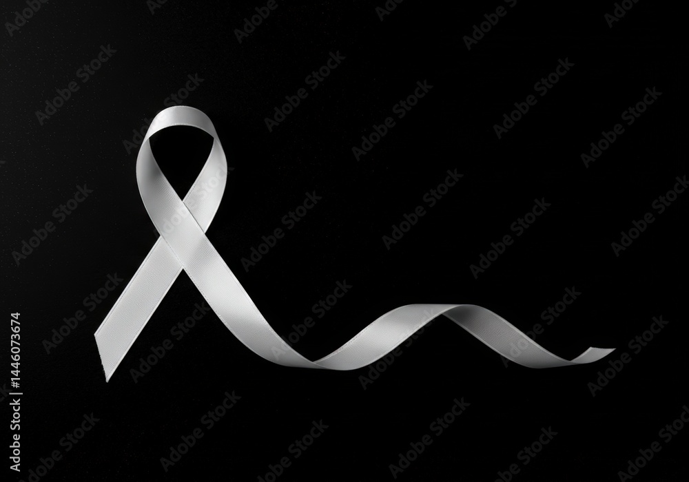 White satin ribbon symbolising hope and awareness of cancer or other health condition representing patient support and medical breakthrough concept.