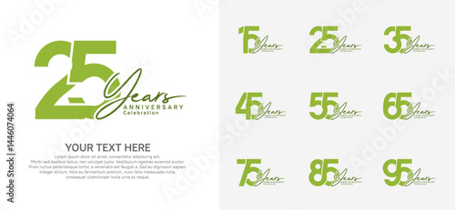 Anniversary logo set vector design, green color for celebration event