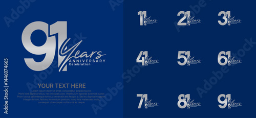 Anniversary logo set vector design, silver color for celebration event