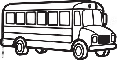 school bus line art, black outline, vector and illustration, coloring book page line art drawing