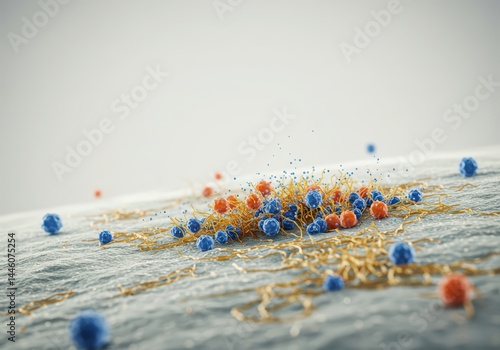 Obraz na płótnie Microscopic view of medical treatment attacking cancer cells. Concept of new medicine development and breakthrough therapy for defeating disease. w salonie