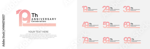 Anniversary logo set vector design, pink color for celebration event