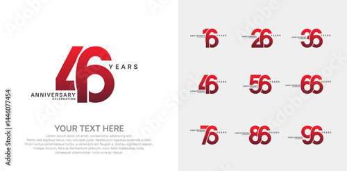Anniversary logo set vector design, red color for celebration event