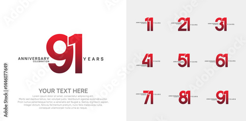 Anniversary logo set vector design, red color for celebration event