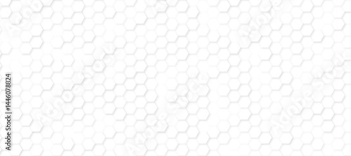 Seamless hexagon pattern on a clean white background, modern and minimalistic design. Geometric layout with evenly spaced hexagons, subtle shadows for depth, high-resolution vector style. 