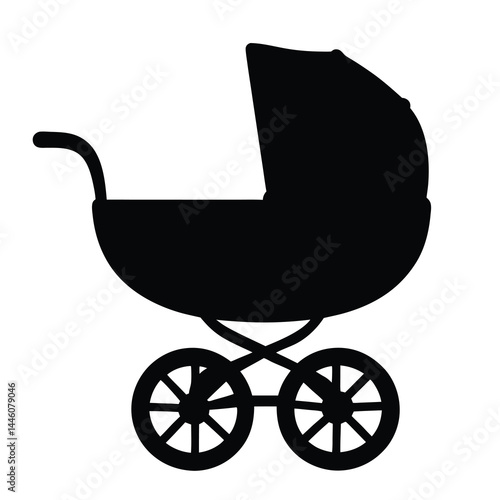 Classic Silhouette of a Baby Stroller with Intricate Wheel Design