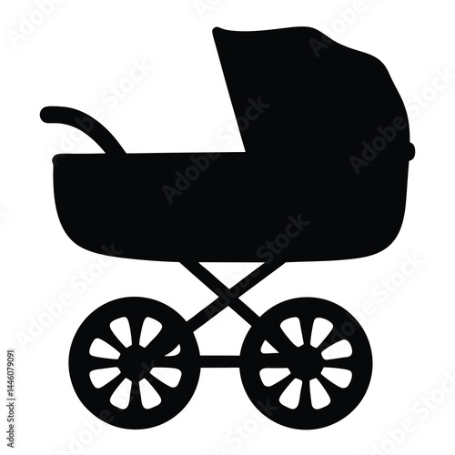 Silhouette of a baby carriage or pram with a vintage design