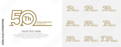 Anniversary logo set vector design, brown color for celebration event