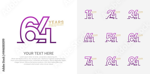 Anniversary logo set vector design, purple and gold color for celebration event