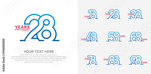 Anniversary logo set vector design, blue and red color for celebration event