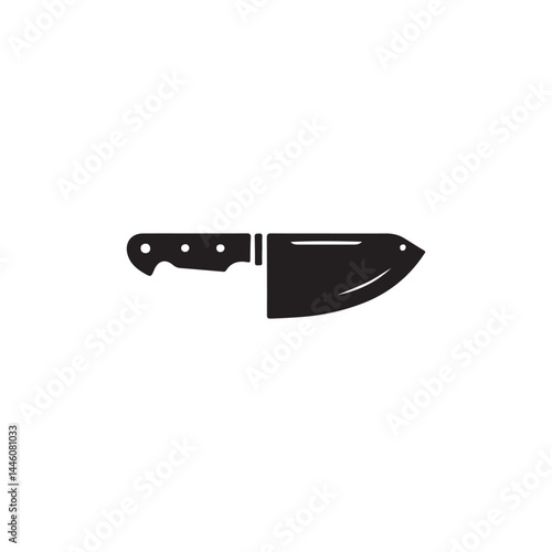 A simple, bold illustration of a chef's knife.This black and white graphic depicts a chef's knife, perfect for use in food-related projects.