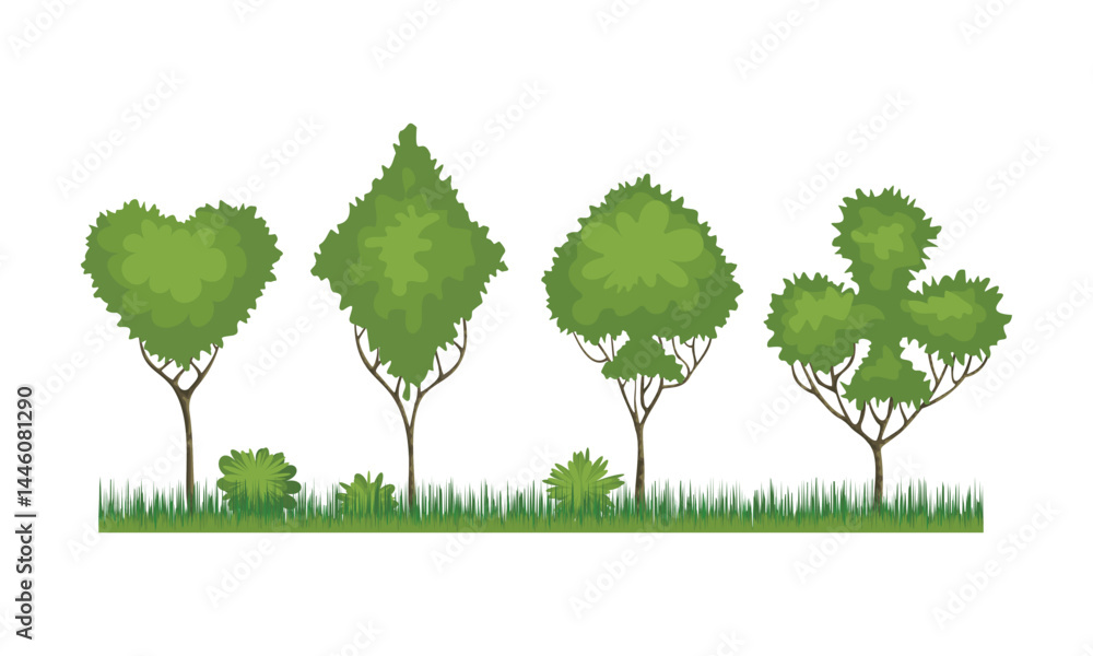 Fototapeta premium Trees in the shape of card suits from the royal garden. Alice in Wonderland