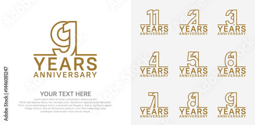 Anniversary logo set vector design, brown color for celebration event