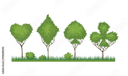 Trees in the shape of card suits from the royal garden. Alice in Wonderland