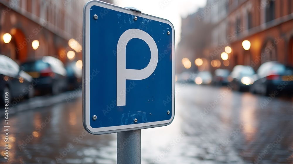 Parking sign indicating available parking space on city street