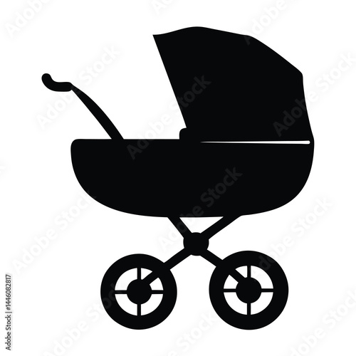 Silhouette of a vintage style baby carriage or pram on white