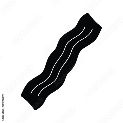 Monochrome illustration of a crispy strip of bacon with rendered fat streaks