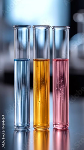Test tubes containing colorful chemical liquid substances in laboratory setting
