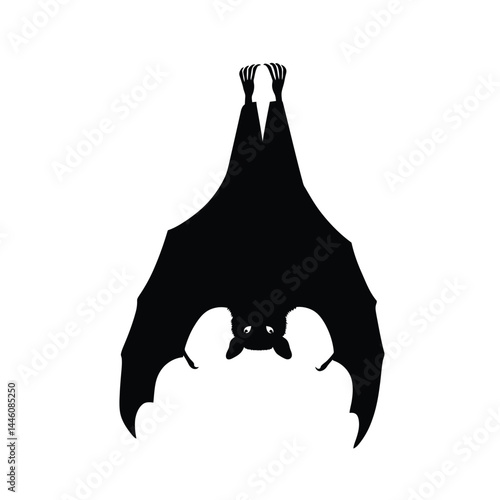 Hanging bat silhouette vector illustration on white background spooky halloween decoration