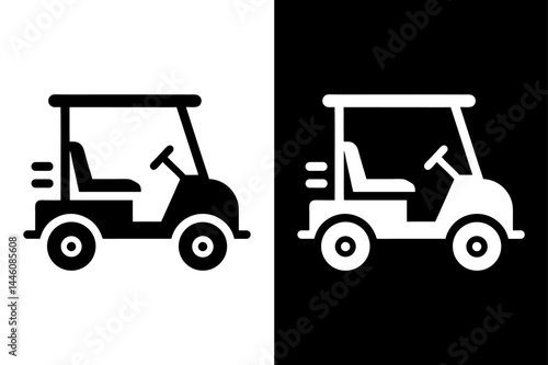Golf Cart Silhouette Vector Icon Black and White Minimalist Design.