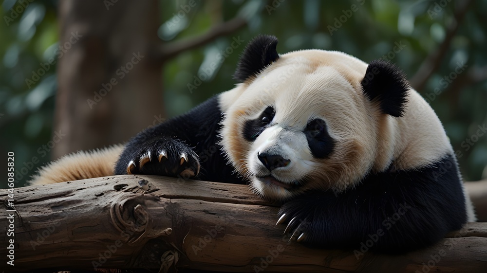 Fototapeta premium giant panda eating bamboo