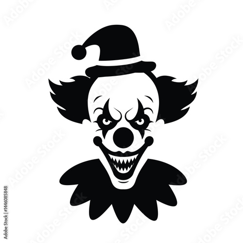 Creepy clown face black and white halloween illustration vector art design