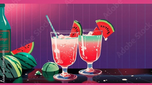 Refreshing watermelon cocktails with vibrant colors on a bar background  