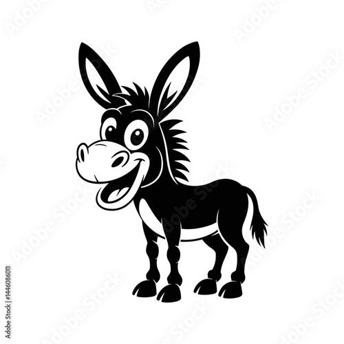 Smiling Donkey Mascot: A cheerful illustration of a donkey, rendered in a clean, graphic style. The donkey is shown standing proudly with a wide, happy grin. The image conveys a sense of friendliness.