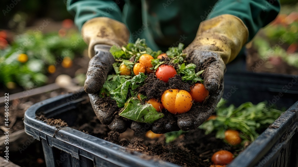 Farmer holding freshly harvested tomatoes and soil in hands