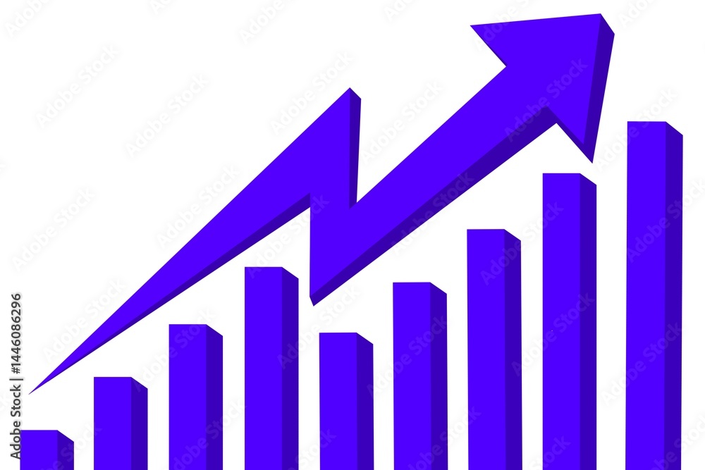 Business graph showing growth. Chart with arrow isolated on white background. 3D purple blue arrow graph chart for presentation, business, financial, marketing, etc. Business graph showing growth. Chart with arrow isolated on white background. 3D purple blue arrow graph chart for presentation, business, financial, marketing, etc.
