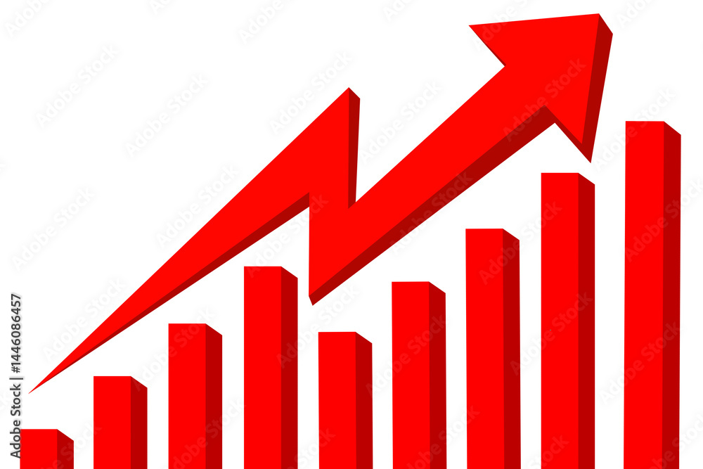 Red arrow graph or chart isolated on transparent background. Arrow graph chart for presentation, business, financial, marketing, etc. PNG Red arrow graph or chart isolated on transparent background. Arrow graph chart for presentation, business, financial, marketing, etc. PNG