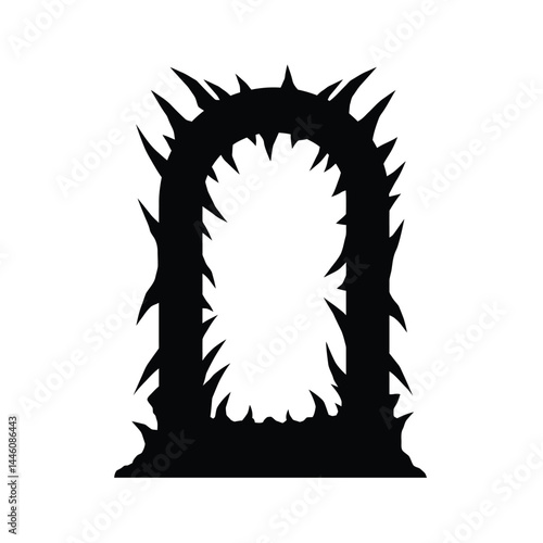 Silhouette illustration of a thorny gate frame or doorway on white background
