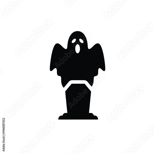 Simple black ghost silhouette emerging from grave for halloween illustration