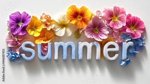 Obraz na płótnie Colorful flowers framing the word summer symbolizing summertime w salonie