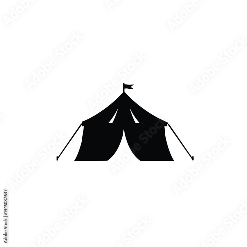 Black silhouette of a circus tent icon with a flag on top