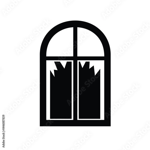 Broken window icon illustration cracked glass in black and white vector