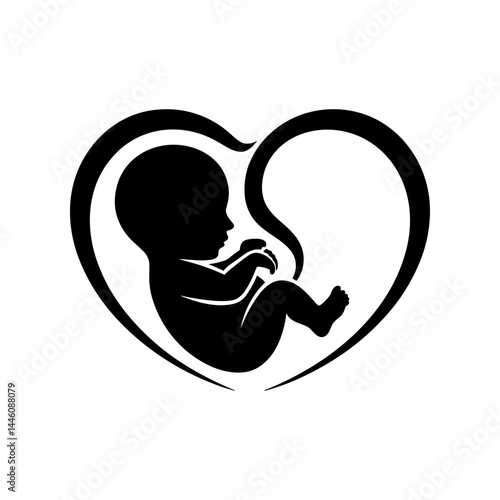 Heart of New Life: A silhouette of a fetus curled within a heart shape, a powerful and symbolic representation of new life, hope, and the miracle of birth.