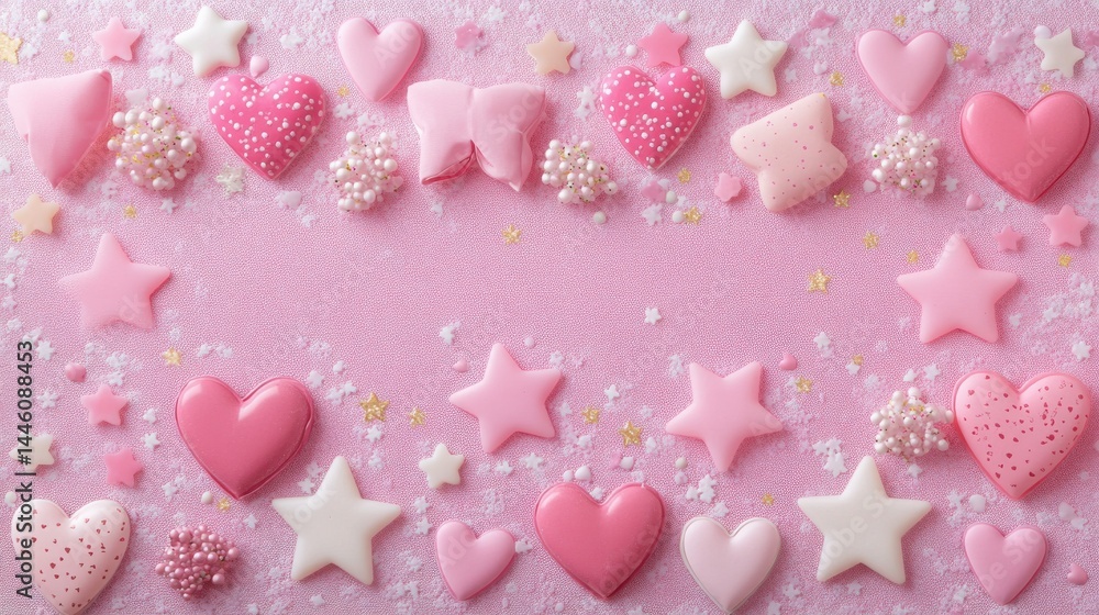 Abstract image of pink hearts with water droplets, against a blurred background. Abstract image of pink hearts with water droplets, against a blurred background.