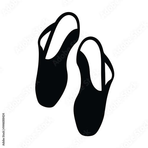 Silhouette of Flip Flops on White Background, Simple Summer Footwear