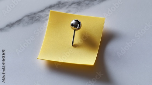 Obraz na płótnie Metallic pin fixing yellow sticky note on marble surface w salonie