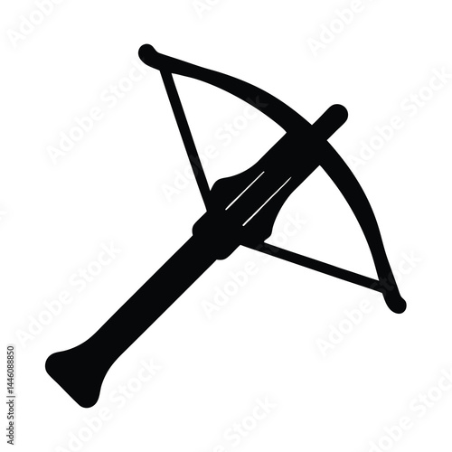 A simple stylized black and white image of a medieval crossbow weapon