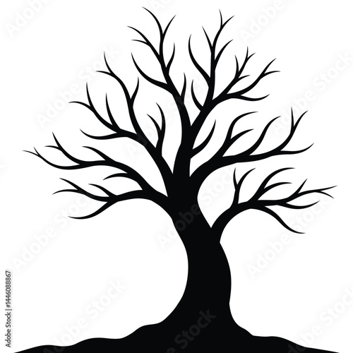 Silhouette vector illustration of leafless tree against white background for creative design