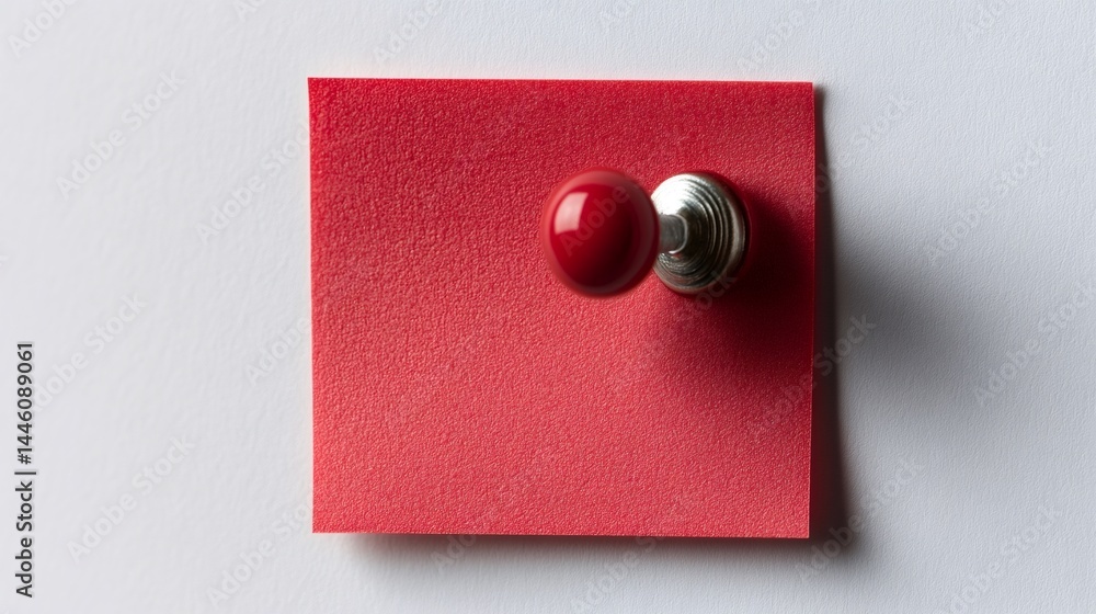 Red sticky note attached to white background with push pin